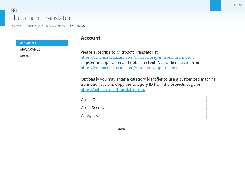 Document Translator Settings